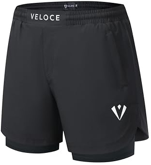 VELOCE Mens Running Shorts 2 in 1 with Phone Pocket - Quick Dry Gym Sports Shorts for Men with Zip Pockets - Compression Liner & Secure Storage