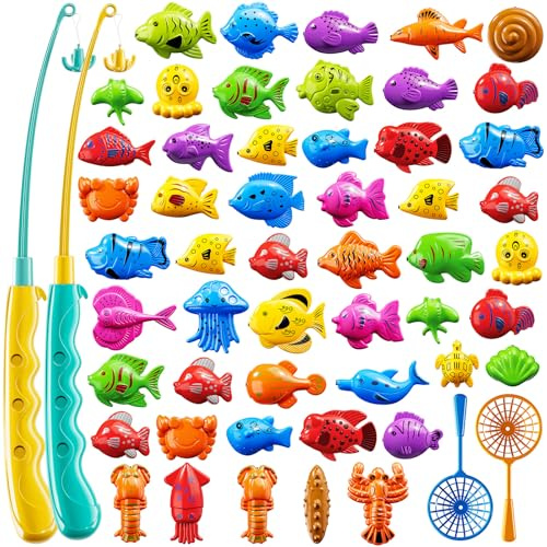 DULONIME Magnet Fishing Game for Kid 3-5 4-8, Bathtub Floating Fishing Pole | Fish Toys for Kids 3-5, Rod Net, Bath Pool Outdoor Gifts for Toddlers Baby Age 3 4 5 6 7 8 Year Old