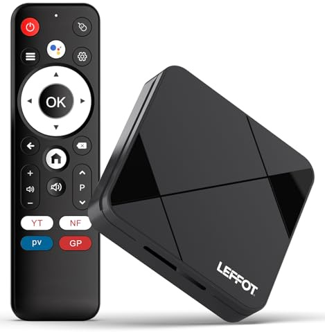 4K Boitier Android TV, LEFFOT Android 14.0 TV Box 2026, 2Go RAM + 16Go ROM | Boitier IP-TV pour Streaming avec Contrôle Vocal, 2.4G & 5G WiFi 6, BT 5.4, USB 3.0, RK3518 Quad-Core A53