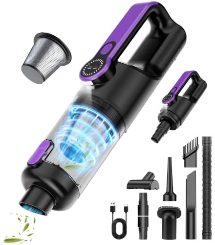 Handheld Vacuum Cleaner, 26000PA 4-in-1 Powerful Mini Vacuum Cleaner | with LED Display,Rechargeable Portable Vacuum Cordless Car Hoovers for Pet Hair,Home,Office, Kitchen