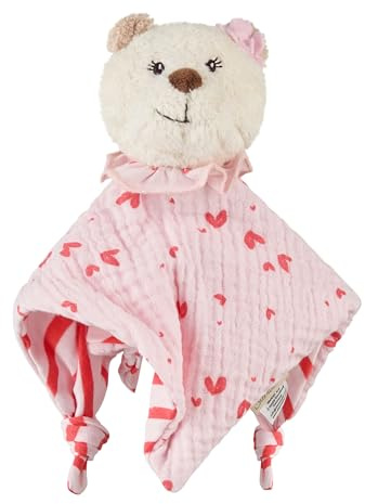 Sterntaler Schmusetuch S Bär Betty aus weichem Flausch und Musselin mit weichen Entdecker-Knoten und Rassel, fördert Greifen und Tasten, 23 × 7 × 6 cm – rosa
