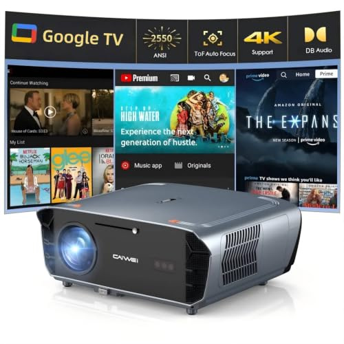 Vidéoprojecteur Intelligent 4K avec Applications certifiées DB Audio, TOF Autofocus 2550 ANSI Projecteur lumière du Jour 4K HDR Projecteurs avec GTV, NFC, WiFi6, Bluetooth 5.4, HDMI Arc/CEC pour Home