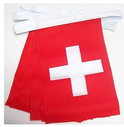 AZ FLAG Guirnalda 6 Metros, 20 Banderas de Suiza 21x15 cm, Bandera Suiza 15 x 21 cm - Banderines
