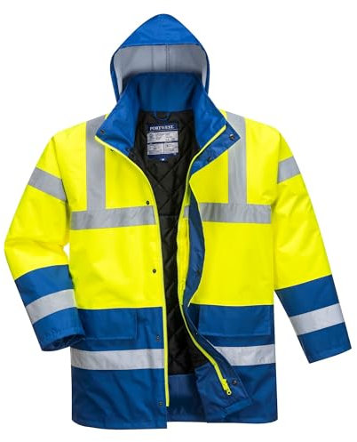 Portwest Parka De Alta Visibilidad Contrast Traffic, Tamaño: S, Color: Amarillo/Azulina, S466YRBS