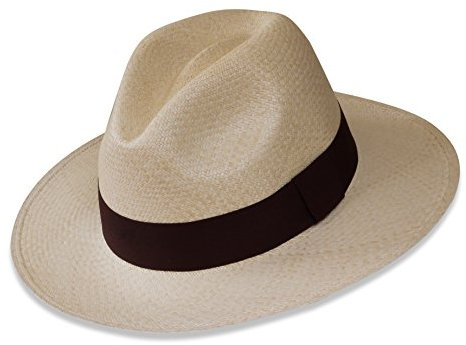 Tumia - Echter Traditioneller Panamahut - Nicht einrollbare Version - Natürlich mit schwarzem Band - 59cm