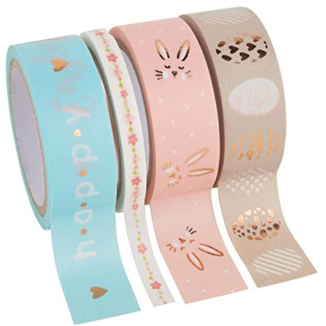 folia 26436 - Washi Tape, Klebeband aus Reispapier, Hotfoil Frühjahr II, 4er Set - ideal zum Verzieren und Dekorieren