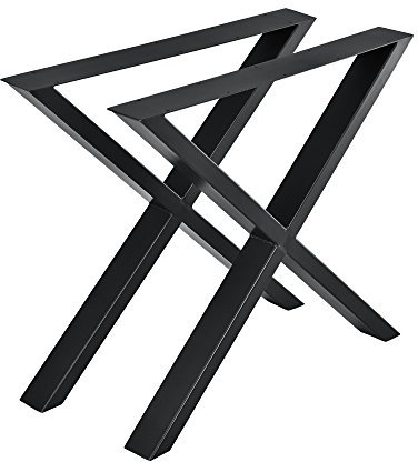 [en.casa] Tischgestell Greith 2er-Set X-Form Tischbeine Tischkufen aus pulverbeschichtetem Stahl für Esstisch, Schreibtisch Schwarz 79 x 72 cm