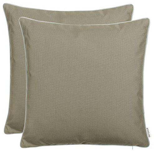 Brandsseller 2er Set Outdoor Kissen 45x45 cm – Wetterfeste Zierkissen mit Paspel – Wasserabweisende Gartenkissen & Dekokissen für draußen – Sofakissen für Balkon & Terrasse – Beige