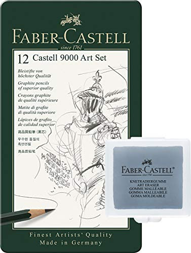 Faber-Castell 119065 - Bleistift Castell 9000, 12er Art Set + Art Eraser Knetgummi