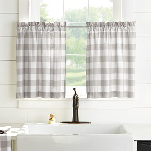 Elrene Home Fashions Farmhouse Living Vorhang-Set für Badezimmer oder Küche, kariert, 76,2 x 91,4 cm, 2 Etagen, Grau/Weiß