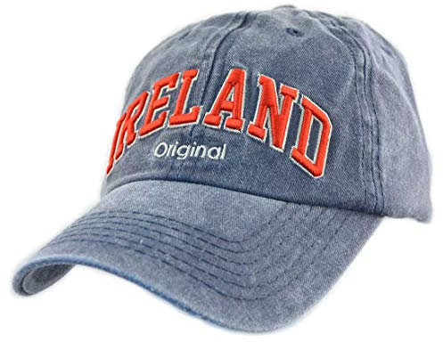 Navy Baseball Cap With Red Ireland Original Text Design With Adjustable Strap