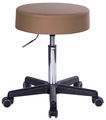 1stuff® XL Profi Rollhocker höhenverstellbar - 40 cm Sitzbreite - Sitzhöhe bis knapp 70cm - Arzthocker Arbeitshocker Bürohocker Praxishocker Drehhocker Sitzhocker (Lederimitat braun)