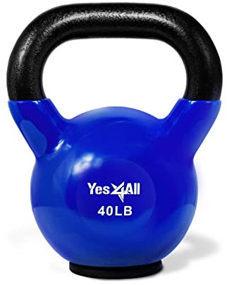 Yes4All BP5K Kettlebell aus Gusseisen mit Vinylbeschichtung und Gummifuß, 18 kg