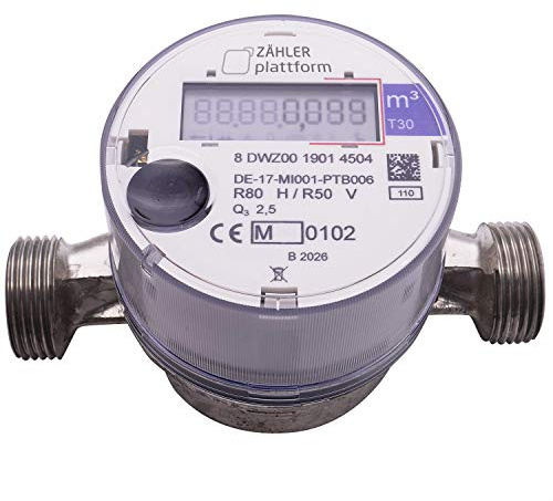 ZÄHLER plattform Funk Wasserzähler Kalt Qn 1,5, Baulänge 110 mm, Durchfluss 1/2 Zoll, Anschluss 3/4 Zoll Eichung 2024 gültig bis 2030 Aufputzwasserzähler