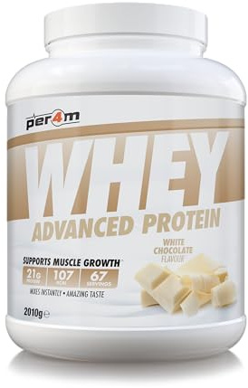 Per4m Whey Protein, Molkenprotein mit vollem Aminosäureprofil, unterstützt Muskelaufbau & Regeneration, reich an essentiellen Aminosäuren, für Sportler nach dem Training – Weiße Schokolade – 2.01kg