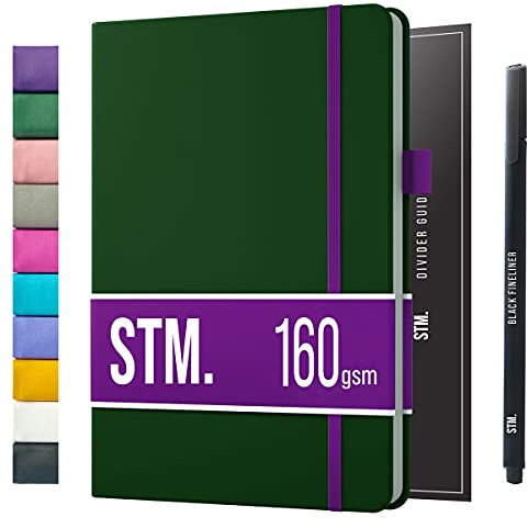Scribbles That Matter Bullet Dotted Journal and Organizer - Vegan Leather Notebook - 160gsm No Bleed Fountain Pen Friendly Paper - For Women and Men - B5 Pro Version - 7 x 10 - Verde bottiglia