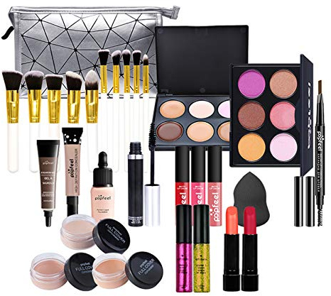 MKNZOME 28-teiliges Make-up-Set für Damen, professionell, mit Make-up-Tasche, Make-up-Paletten, Lidschatten, Lipgloss, Geschenkset Geburtstag Weihnachten