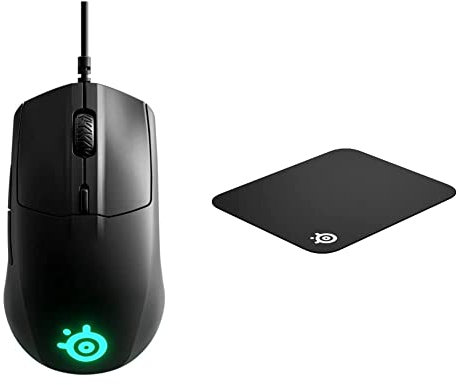 SteelSeries Rival 3 - Souris Gaming - Capteur Optique TrueMove Core de 8500 CPI - 6 Boutons Programmables & QcK Mini - Tapis de Souris de Jeu en Tissu - Surface Exclusive Micro tissée - Taille S