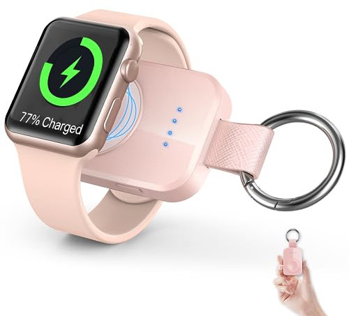 i.VALUX Portable Wireless Charger Compatible with Apple Watch Series 10,9,8,7,6,5,4,3,2,SE,Ultra,Mini 1000mAh iWatch Smart Keychain Power Bank,41/45/44/42/40/38/49mm Travel Charger Gift(Pink)