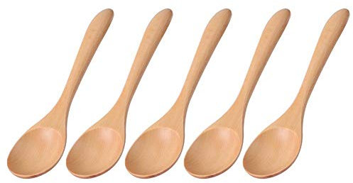 5Pcs Wooden Spoon Set, Handmade Wooden Spoon Small Wooden Serving Spoons Condiments Salt Spoons Honey Teaspoon for Tea Coffee Honey Sugar Condiment Rice, 6.7inch