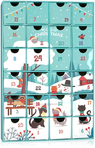 BRUBAKER Adventskalender für Katzen und Katzenliebhaber zum Befüllen - DIY Weihnachtskalender für Leckerlis, Snacks, Süßigkeiten oder andere Überraschungen - Haustier Kalender mit 24 Türchen