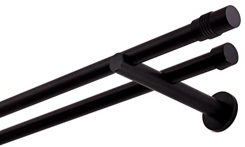 Gardinenstange schwarz 280 cm 2-läufig 19 mm aus Metall Wandbefestigung Zylinder