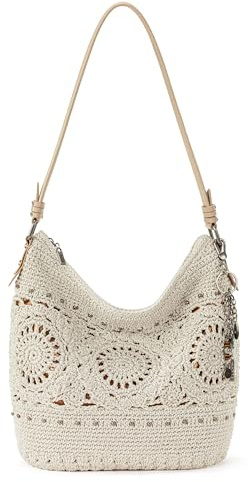 The Sak Crochet Gen, Sequoia Hobo-Borsa a Mano a Uncinetto, Silhouette Morbida e Casual, Design Senza Tempo e rialzato Donna, Medaglione Naturale, Taglia Unica