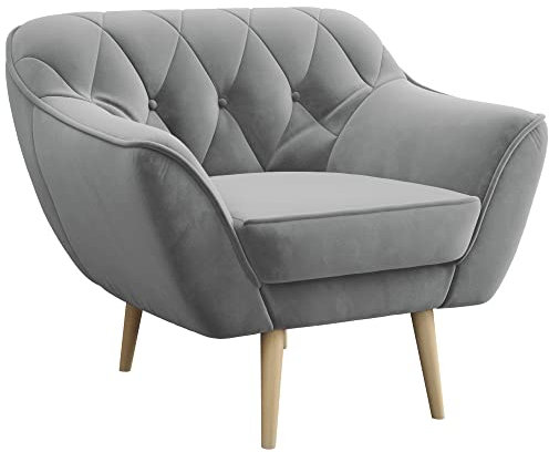 MKS MEBLE Gepolsterter Sessel Wohnzimmer, Ohrensessel mit Armlehnen, Fernsehsessel, Relaxsessel Wohnzimmer, Sessel mit Holzbeinen, PIRS - Grau