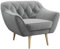 MKS MEBLE Gepolsterter Sessel Wohnzimmer, Ohrensessel mit Armlehnen, Fernsehsessel, Relaxsessel Wohnzimmer, Sessel mit Holzbeinen, PIRS - Grau