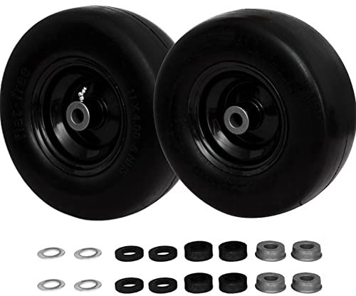 Neumáticos para cortacésped de 11 x 4 a 5 pulgadas en rueda, sin planos, sin giro, montaje de neumáticos para tractor de jardín, buje centrado de 3/4 o 5/8 pulgadas, buje centrado de 3.4 a 4 a 4.5