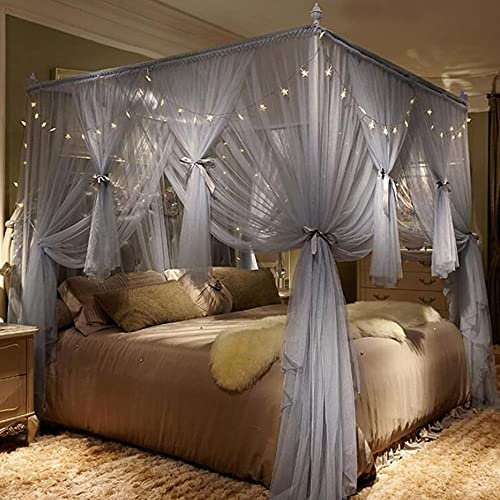 ZRZJBX 4 Ecken Pfosten-Himmelbett-Vorhangnetz, Luxuriös und elegant, Grau, 1.8×2×2m
