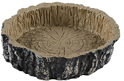 Reptile Food and Water Dish, 4.3 Inch - Tree Trunk Resin Bowl for Gecko