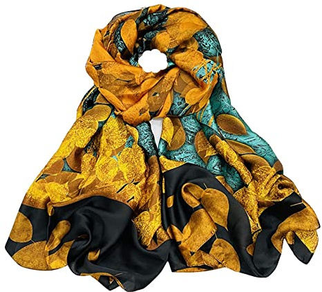Silk Scarf Women Chiffon Shawl Lotus Scarf White Neckerchief Long Head Wrap Thin Green Scarf Beach Women Hijab Belt Vintage Bridal Shawl Binder Chiffon Scarf Colorful Cloth 180 * 90CM (Black-yellow)