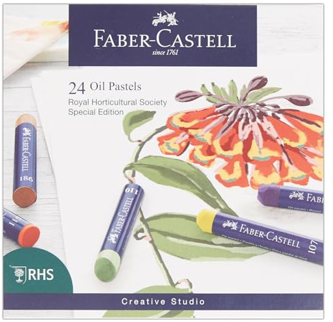 Faber-Castell Creative Studio Ölpastellkreiden RHS Special Edition Mehrfarbig 24er Set für Kunst Handwerk Zeichnen Skizzieren Zuhause Schule Uni Ausmalen
