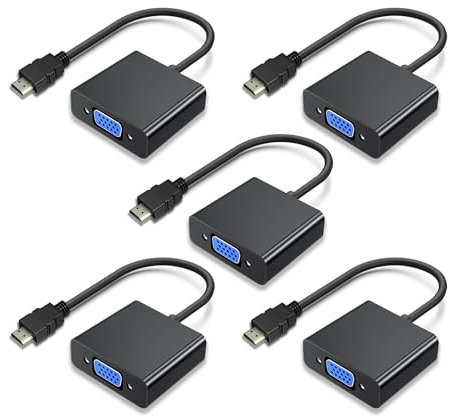 HDMI auf VGA, vergoldeter HDMI auf VGA-Adapter (Stecker auf Buchse) für Computer, Desktop, Laptop, PC, Monitor, Projektor, Chromebook, Raspberry Pi, mehr (5 Stück)