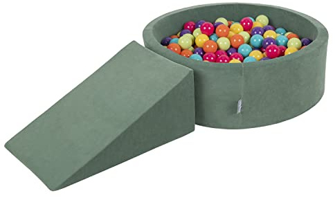 KiddyMoon Spielplatz Velvet Aus Schaumstoff Rund Bällebad Bällebad (100 Bälle) + Zwickel Ballgruben Babys Spielbad, Waldgrün: Hellgrün/Gelb/Türkis/Orange/Dunkelpink/Violett