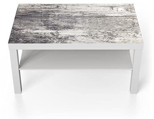 DEQORI Glastisch | weiß groß 90x50 cm | Motiv Detailansicht: Holzbrett | ausgefallener Beistelltisch aus Glas | Hochglanz Couchtisch fürs Wohnzimmer | moderner Couch Tisch mit Design