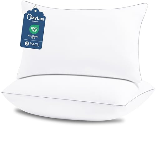 CozyLux Soft Supportive Bed Pillows for Side and Back Sleepers, Oeko-Tex Certified Down Alternative Filling, Hotel Quality Fluffy Sleeping Pillow, White, Queen - 18 x 28, 2 Pack