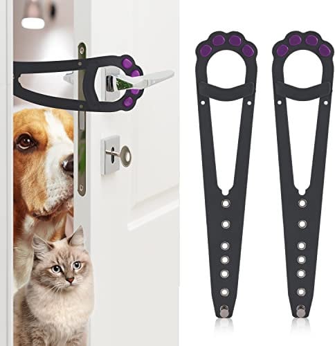 2pcs Cat Door Latch Holder, Cute Cat Paw Shaped Cat Door Bracket Latch, Adjustable Door Strap for Pets Alternative Door Locks for Letting Cats In, Keeping Dogs Out (Gray)