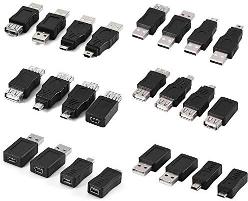Pissente USB Adapter Kit, 12 Pcs USB 2.0 Adapters, Black