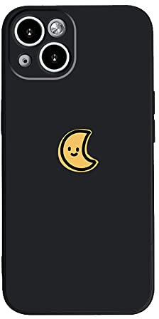 Casechics Compatible with iPhone Case,Silicone Cute Couple Matching Cartoon Sun Moon Camera Lens Protection Soft Shockproof Cover Phone Case (Blackmoon,iPhone 12)