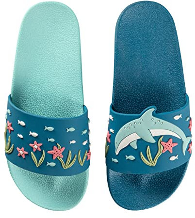 Dedoles Badeschuhe viele lustige Designs Bücher Kaffee Katze Party Pizza Dackel Fuchs Panda Delfin Geschenk, Farbe: Fröhlicher Delfin, 32 EU
