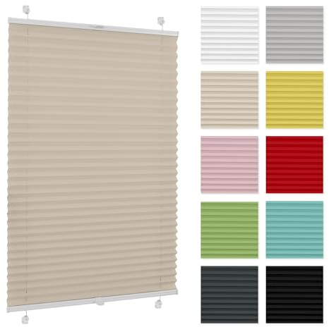 Plissee ohne Bohren 30 cm x 150 cm - Beige - Plissee Klemmfix, Rollos für Fenster ohne Bohren, Jalousien Fenster für innen, Raffrollo, Fensterplissee