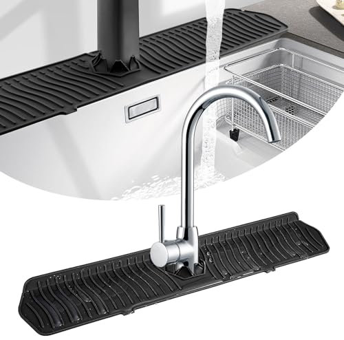 FOSFUKEER Protection Anti-éclaboussures pour évier de Cuisine, Tapis de séchage Multifonctionnel, Porte-éponge et Protection de Plan de Travail de Salle de Bain (Noir)