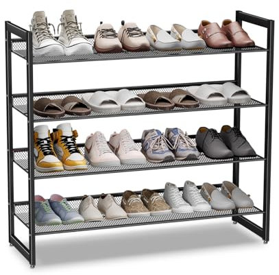 Dripex Schuhregal Metall Schwarz, Für 20 Paare, 30,5 x 92 x 82,5 cm, Schuhständer Kleines Schuhablage Schuhaufbewahrung für Flur Schlafzimmer 4 Ebenen