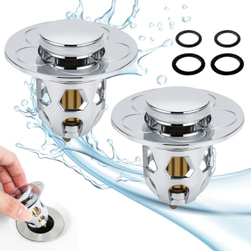 Tappo Lavandino Bagno, Glovios 2 Pezzi Tappo Bidet Universale con Filtro Anti Clogging, Tappo Lavabo Bagno Click Clack per Bagno Cucina Vasca (34-40mm)