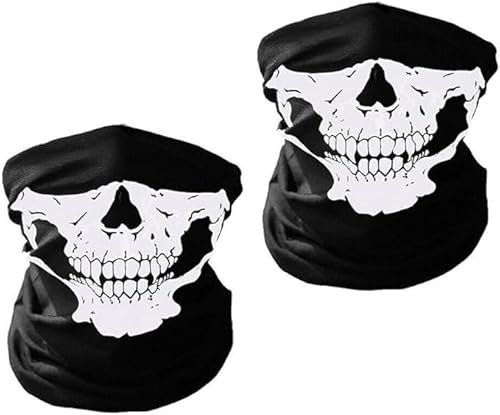BANDIDOS Lot de 2 masques de moto en forme de tête de mort, masque demi-visage pour moto, ski, fête, sport, Halloween, vélo, moto - Noir, noir/blanc, taille unique