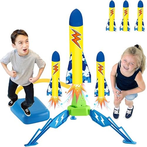XFLYP Rocket Launcher with 3 Foam Rockets and 1-Powerful Foot Pumps for 3-12 Year Old Boys, Outdoor Toy for Garden Games