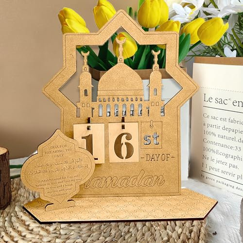 Yskmefun Ramadan Kalender aus Holz, 30 Tage Bis Ramadan Countdown Kalender, Ramadan Kalender Kinder, Eid Mubarak Adventskalender,für Muslimische Ramadan-Party Heimdekoration