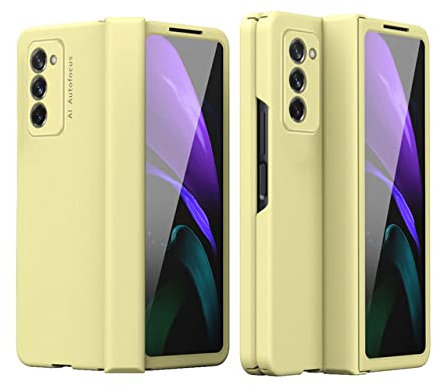 NOBAA Schutzhülle für Samsung Galaxy Z Fold 2 3 4 5 5G, Scharnier, vollständiger Schutz mit Bildschirmglasfolie, ultradünn, Harte PC-Abdeckung, gelb, für Z Fold 3